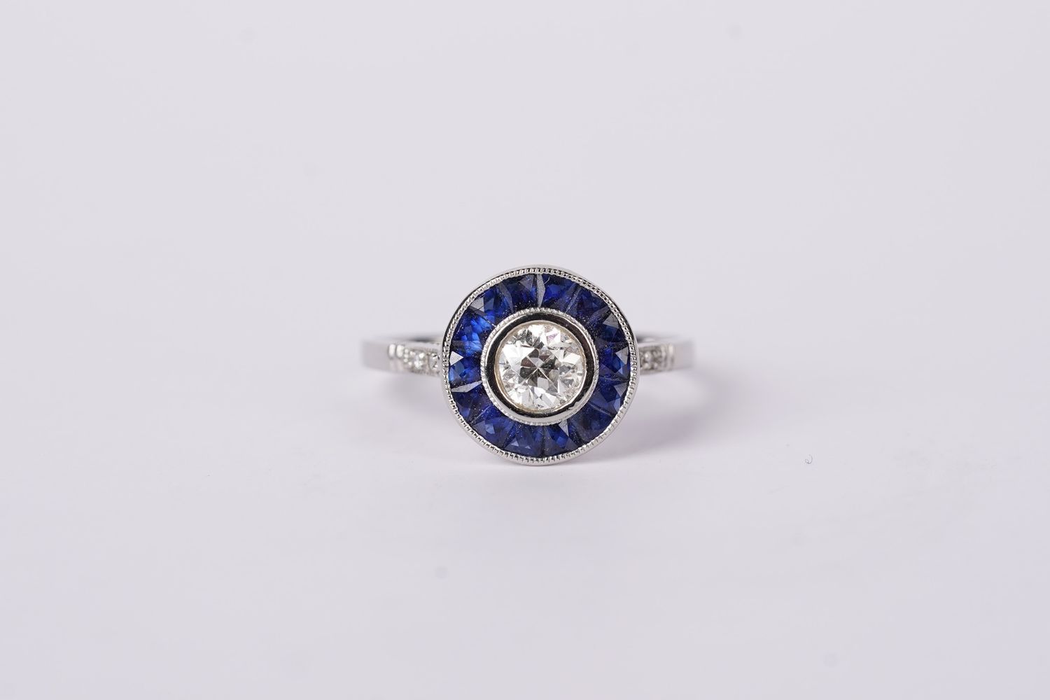VVTT- Platinum 3.69g 1.00ctw (.50ctr) H/SI2 European Cut Diamond &amp; Sapphire Antique Ring (size 6.75)