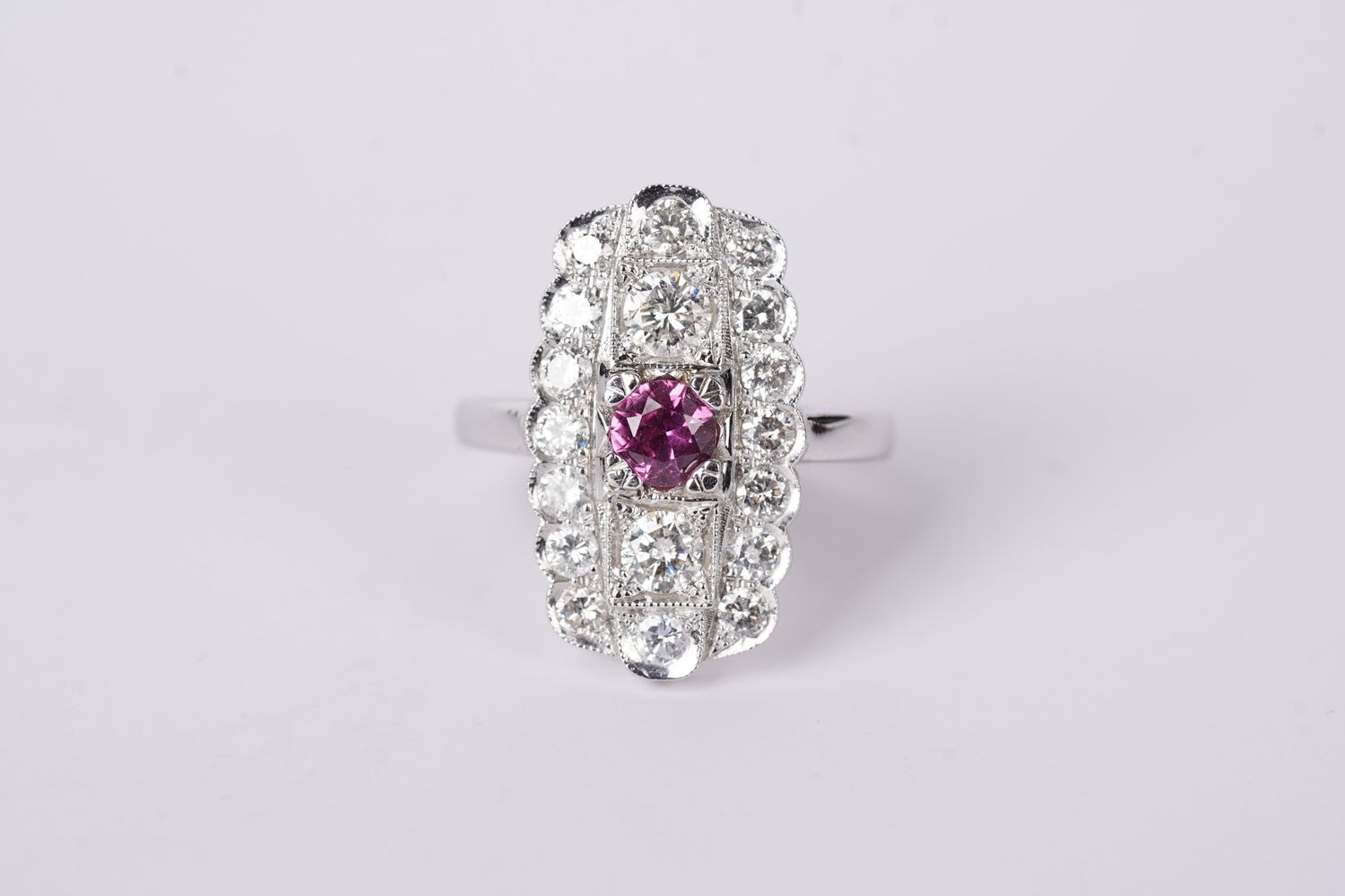 VNET- 14KW 6.75g 2.80ctw (.60ctr) Pink Sapphire &amp; Diamond Vintage Inspired Ring (size 8)