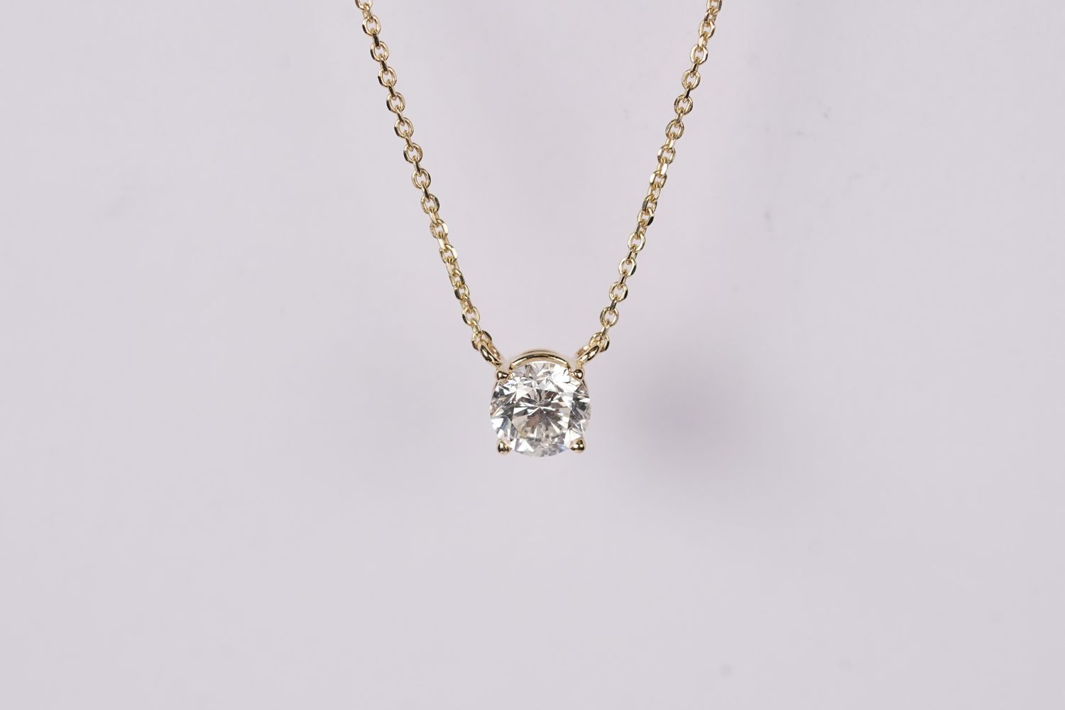 14KY 2.34g .95ct I/I1 Diamond Solitaire Pendant 16-18&quot;