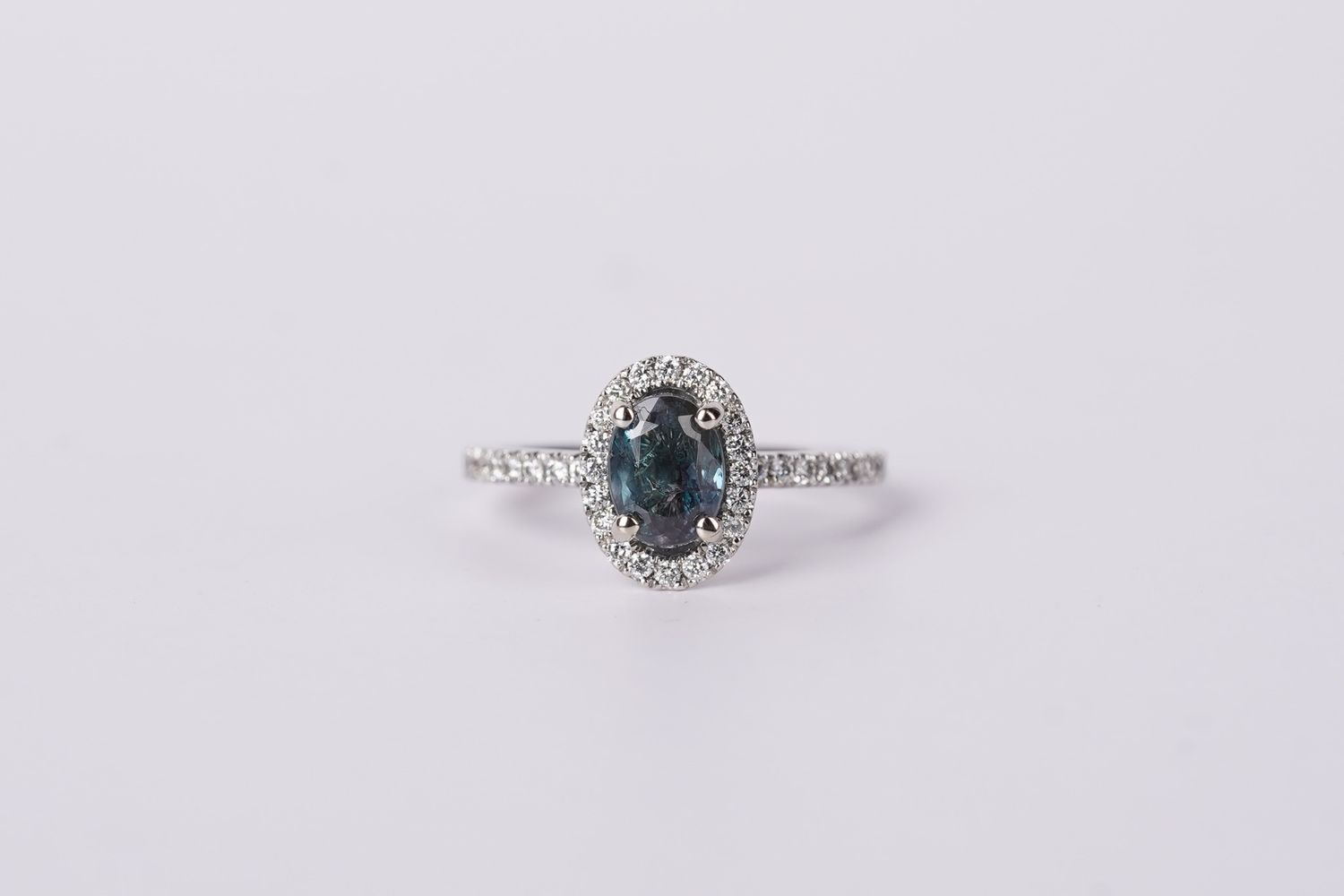 ATAE-14KW 1.66ctw (1.16ctr) Alexandrite &amp; Diamond Halo Ring (size 5.5)