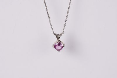 14KW 2.55g .93ct Pink Sapphire No Heat Solitaire Pendant 18&quot;