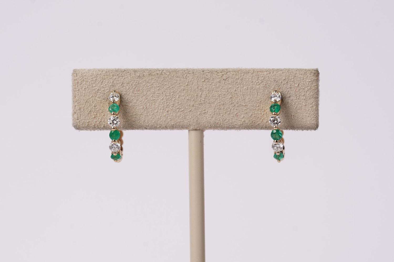NBLX- 14KY 1.6g .28ctw Emerald &amp; Diamond Huggie Hoop Earrings