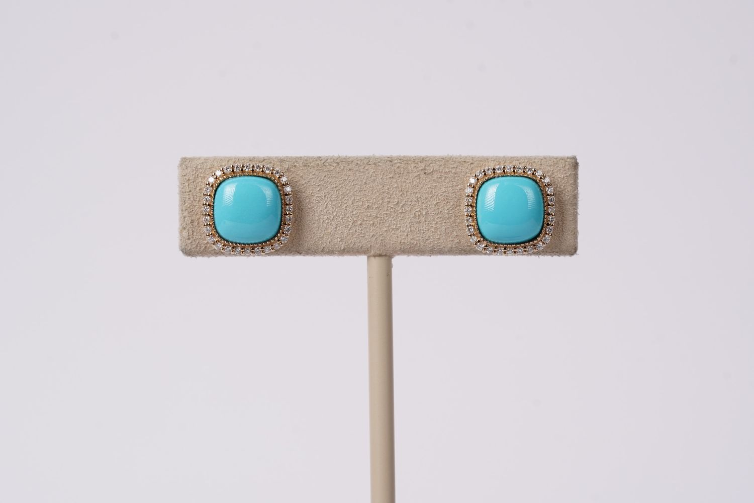 DTIX- 14KY 3.1g Turquoise &amp; .21ctw Diamond Halo Earrings