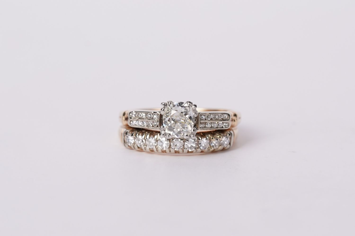 14KY/Platinum 3.9g .83tw (.55ctr) H/VS2 Mine Cut Diamond Antique Set (size 5.5)