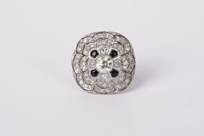 AAIT-Platinum 6.5g 1.40ctw (.80ctr) K/VS2 European Cut Diamond  &amp; Onyx Antique Ring (size 8)