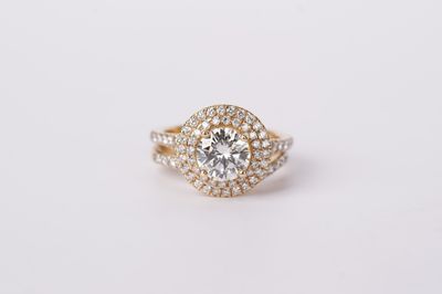 EDDRX-14KY 6.2g 2.64ctw (1.58ctr) I/SI1 Round Diamond Double Halo Wedding Set (size 6.75)