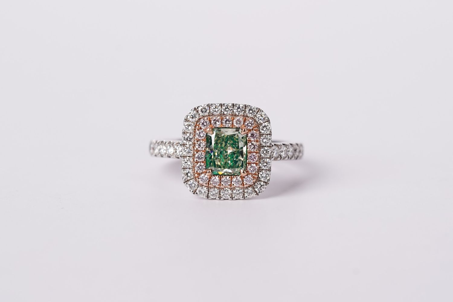 DTPT- 14KWR 4.93g 1.72ctw (1.02ctr) Fancy Color/SI1 Radiant Diamond Halo Engagement Ring (size 7)