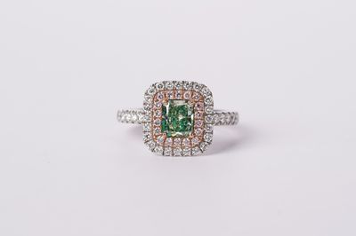 DTPT- 14KWR 4.93g 1.72ctw (1.02ctr) Fancy Color/SI1 Radiant Diamond Halo Engagement Ring (size 7)