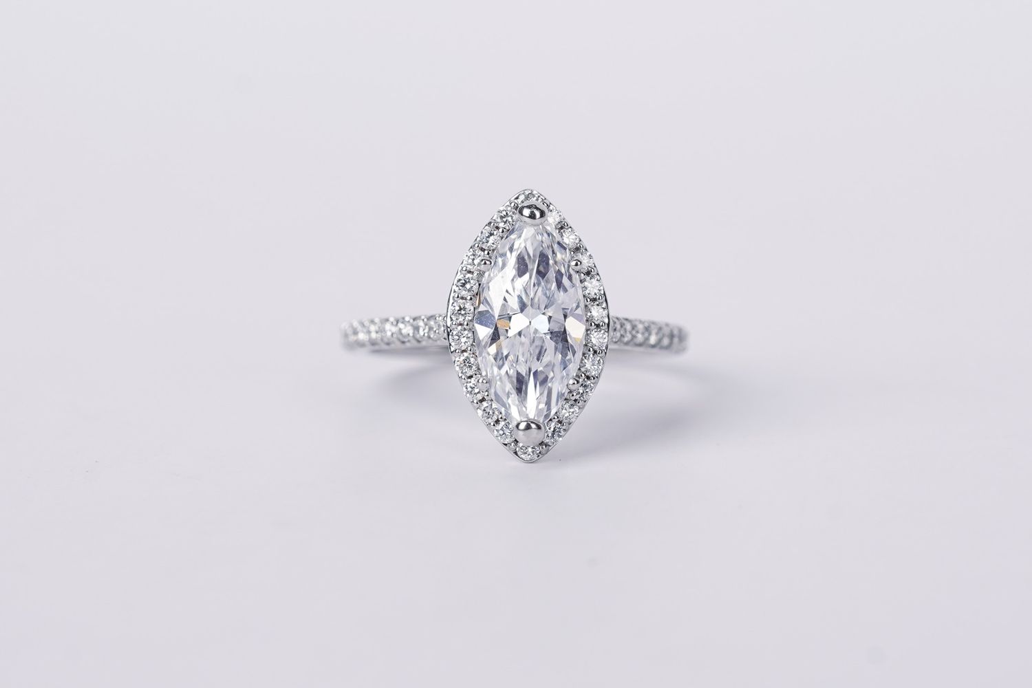 VNATT- 14KW 3.56g 2.43ctw (1.95ctr) E/VS1 GIA Marquise Diamond Halo Engagement Ring (size 7)