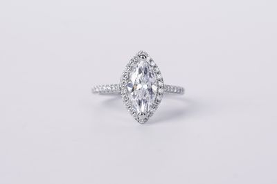 VNATT- 14KW 3.56g 2.43ctw (1.95ctr) E/VS1 GIA Marquise Diamond Halo Engagement Ring (size 7)