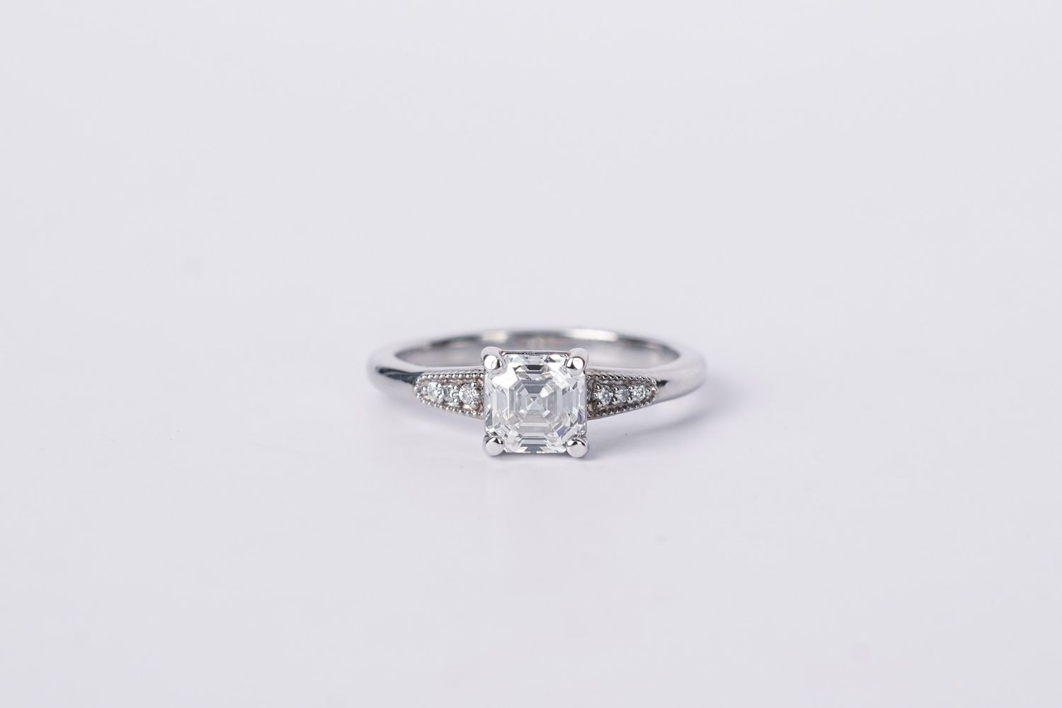 NRTT- 14KW 3.19g 1.20ctw (1.14ctr) F/VS1 GIA Asscher Cut Diamond Engagement Ring (size 6.34)