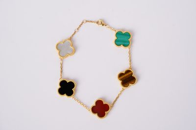 NBE- 18KY 6.23g Multi-Stone Alhambra Bracelet 7.5&quot;