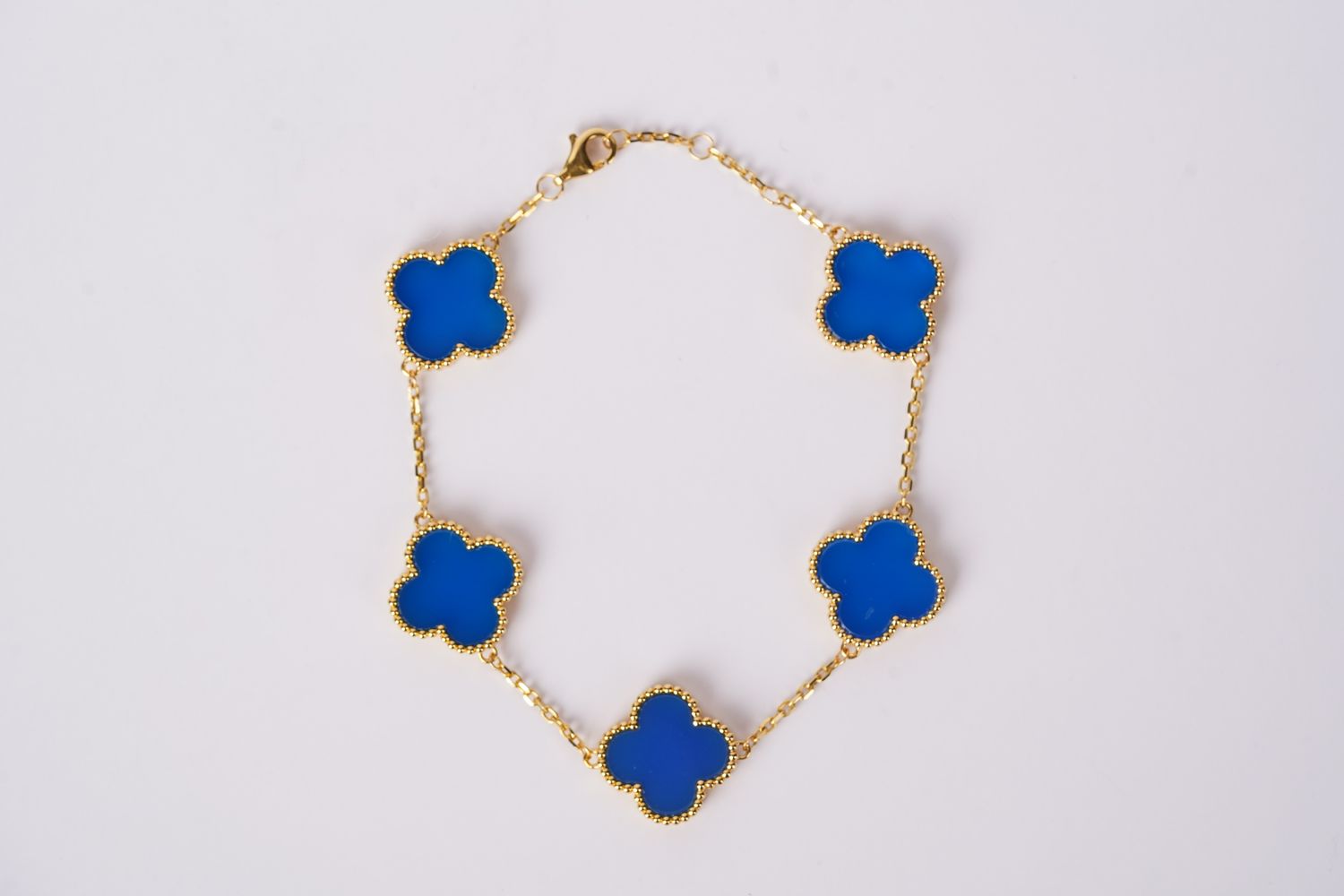 NBE- 18KY 5.72g Blue Lapid Alhambra Bracelet 7.5&quot;