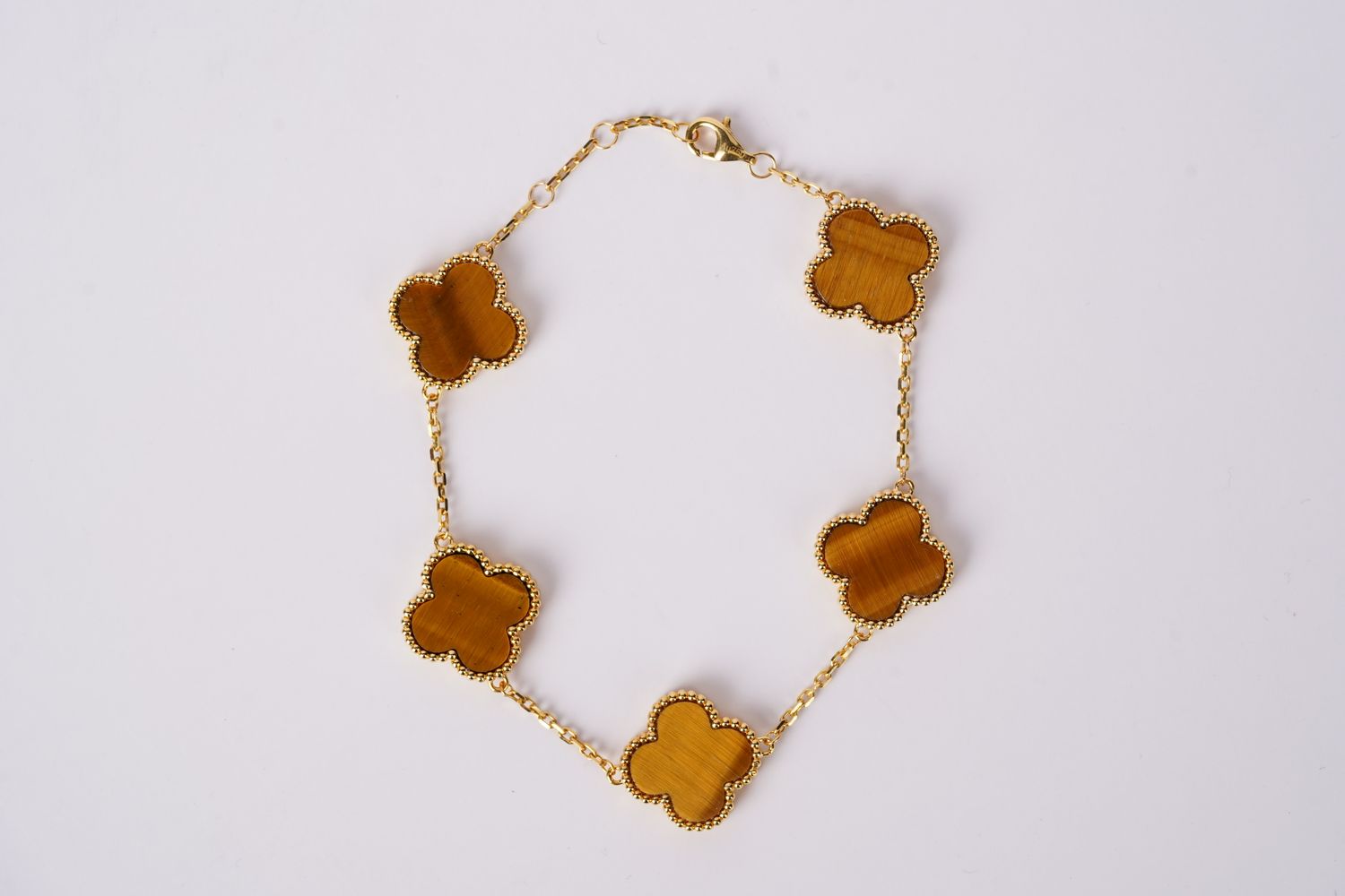 NBE- 18KY 5.82g Tiger Eye Alhambra Bracelet 7.5&quot;