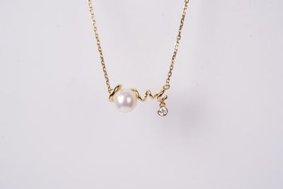 DTTX- 18KY 3.5g Pearl &amp; .05ct Diamond Fashion Pendant 18&quot;