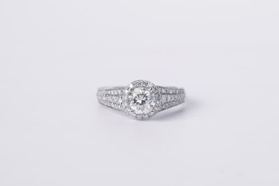 NNTT- 18KW 3.57g 1.75ctw (1.01ct) G/SI1 Round Diamond Halo Engagement Ring (size 6.5)
