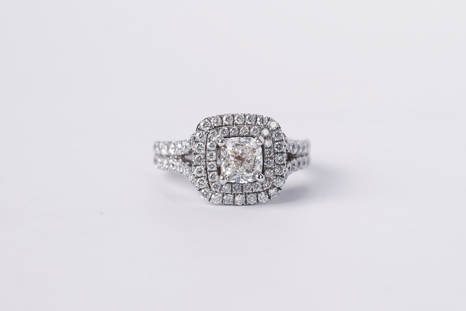 NTPT-14KW 6.3g 2.55TW (1.05ctr) I/SI1 Cushion Diamond Double Halo Vera Wang Engagement Ring (size 5)