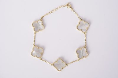 NBVX- 14KY 6.09g Mother Of Pearl Alhambra Station Bracelet 7.5&quot;