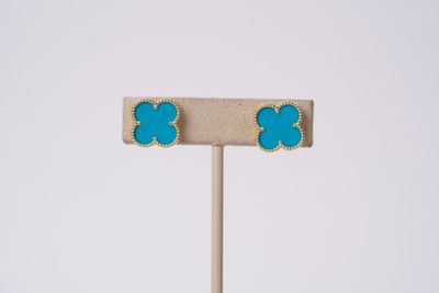 VDB- 14KY 2.44g Turquoise Alhambra Stud Earrings