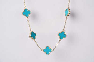 ETDX- 14KY 8.39g Turquoise Alhambra Station Necklace 18&quot;