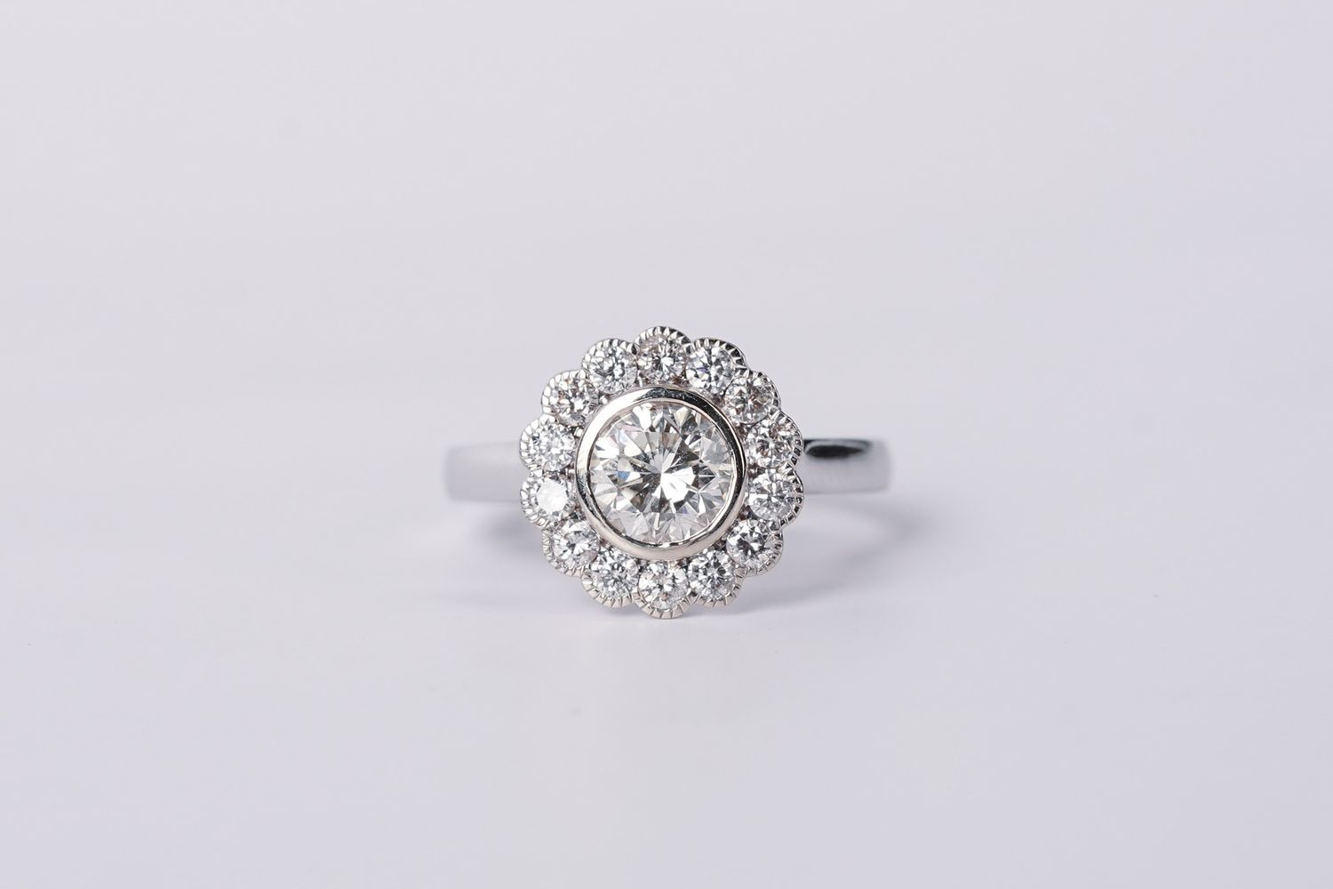 AAATX- 14KW 5.00g 1.58ctw (1.06ctr) J/SI1 Round Diamond Halo Engagement Ring (size 6.5)