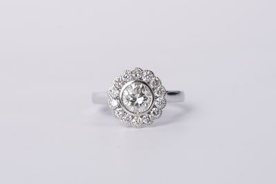 AAATX- 14KW 5.00g 1.58ctw (1.06ctr) J/SI1 Round Diamond Halo Engagement Ring (size 6.5)