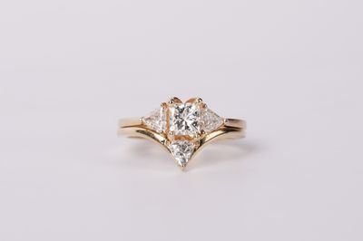 ANTT- 14KY 4.29g 1.70ctw ( .78ctr) G/SI2 Diamond Three Stone Wedding Set (size 6.5)