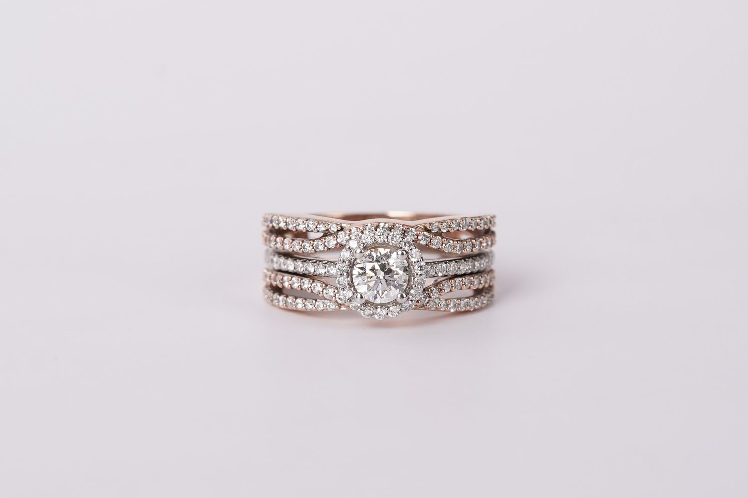 14KW/R 8.3g 1.50ctw (.50ctr) J/I1 Round Diamond Halo Engagement Ring &amp; Wrap (size 6.75)