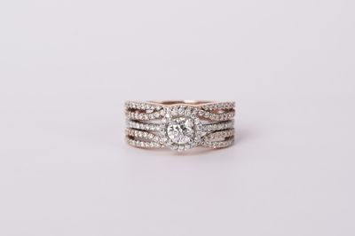 14KW/R 8.3g 1.50ctw (.50ctr) J/I1 Round Diamond Halo Engagement Ring &amp; Wrap (size 6.75)