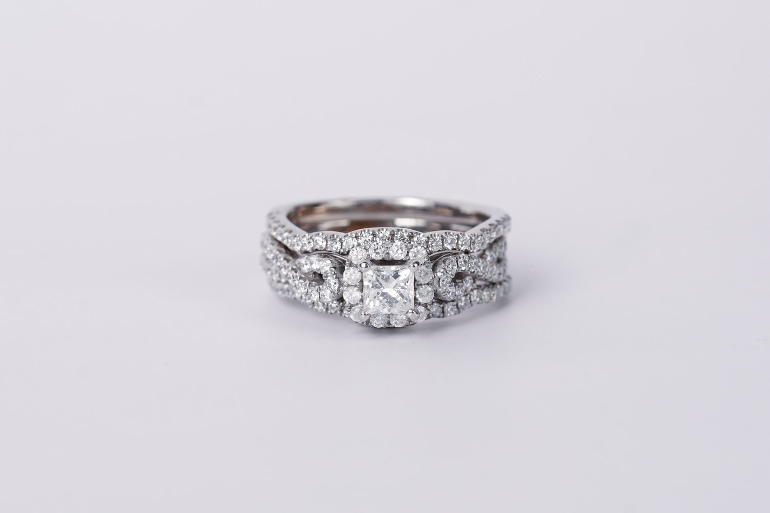 14KW 9.1g 1.43tw (.45ctr) E/SI2 Princess Cut Leo Diamond Halo Wedding Set (size 7.5)