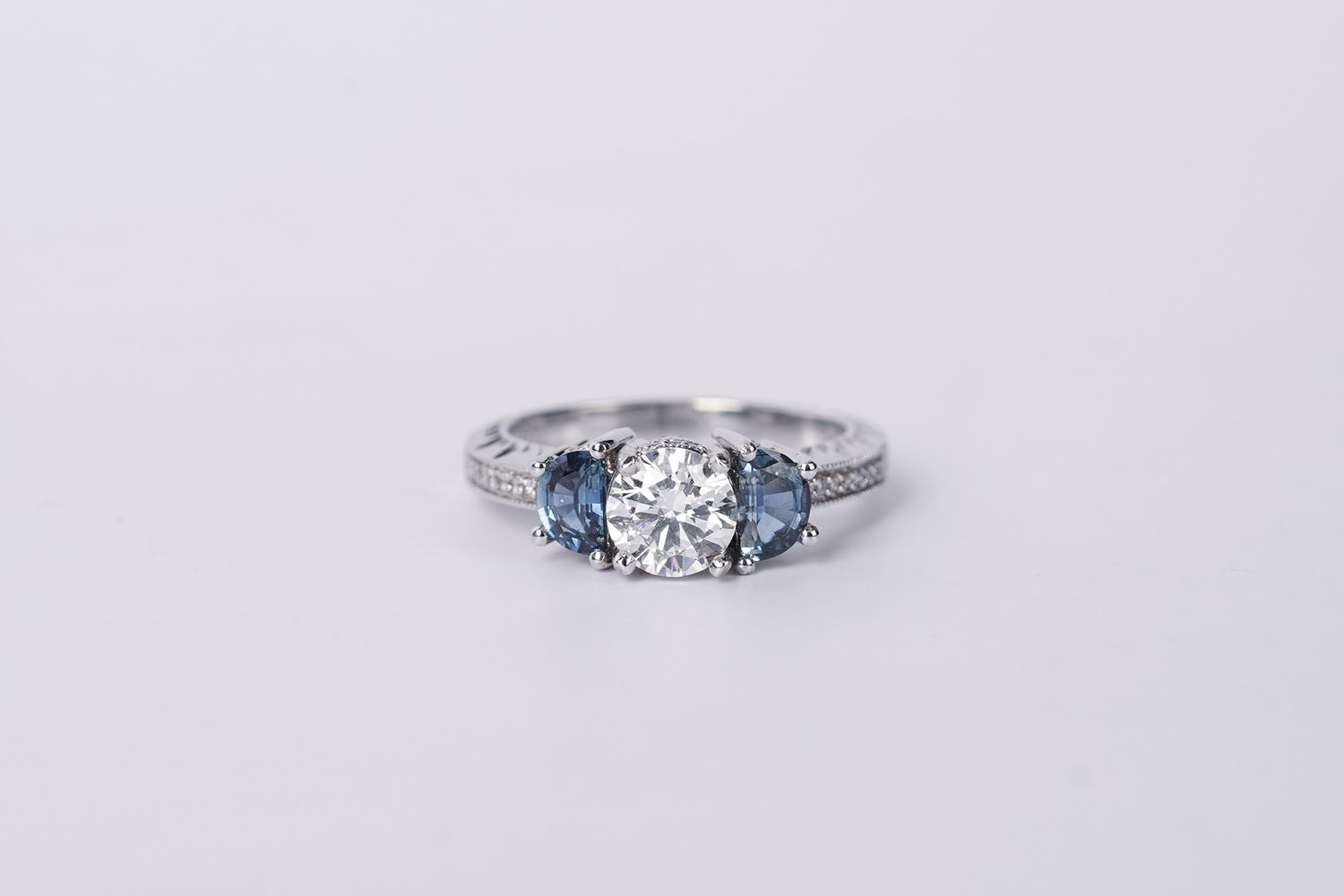 VTPT- 14KW 5.17g 1.99ctw (.90ctr) J/SI2 Diamond &amp; Sapphire Engagement Ring (size 6.5)