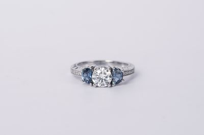 VTPT- 14KW 5.17g 1.99ctw (.90ctr) J/SI2 Diamond &amp; Sapphire Engagement Ring (size 6.5)