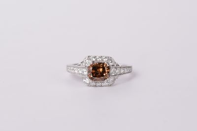 Platinum 5.1g 1.69ctw (1.09ctr) Chocolate VS2 Radiant Diamond Halo Engagement Ring (size 6.5)