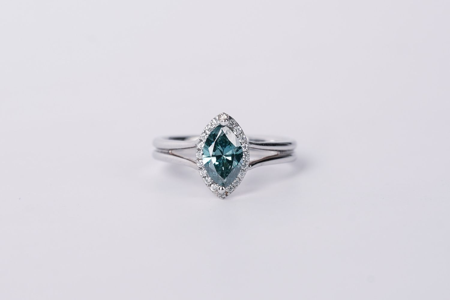 BET- 14KW 3.42g 1.25ctw (1.01ctr) Blue/I1 Marquise Diamond Halo Engagement Ring (size 7)