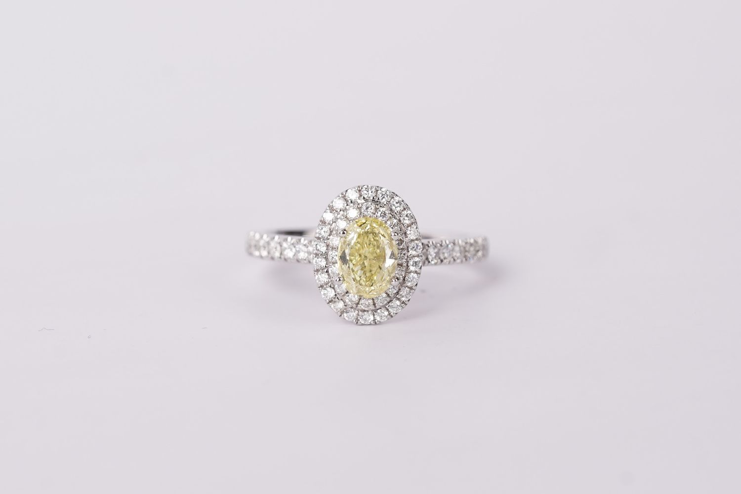 VLTT-14KW 3.58g 1.34ctw (.73ctr) FY/SI1 GIA Oval Diamond Halo Engagement Ring (size 6.75)
