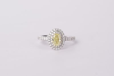 VLTT-14KW 3.58g 1.34ctw (.73ctr) FY/SI1 GIA Oval Diamond Halo Engagement Ring (size 6.75)