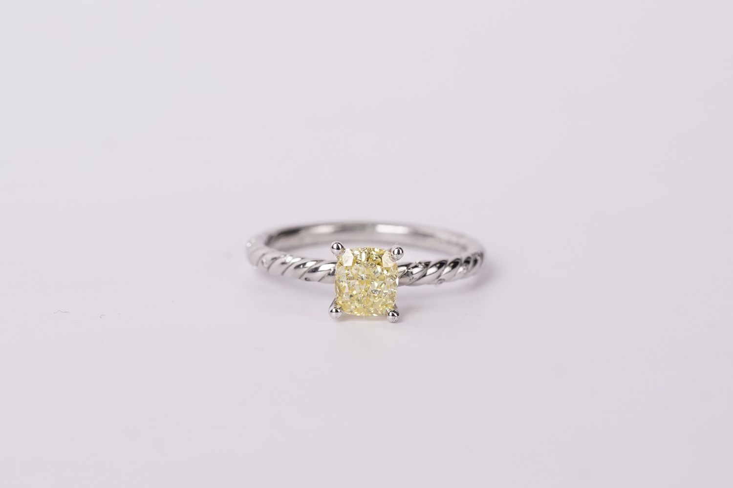 ALTT- 14KW 2.71g 1.03ct Intense Yellow/SI2 Cushion Diamond Fancy Solitaire Engagement Ring (size 7)
