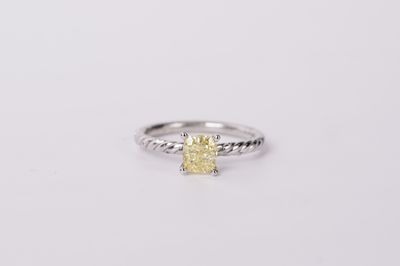 ALTT- 14KW 2.71g 1.03ct Intense Yellow/SI2 Cushion Diamond Fancy Solitaire Engagement Ring (size 7)