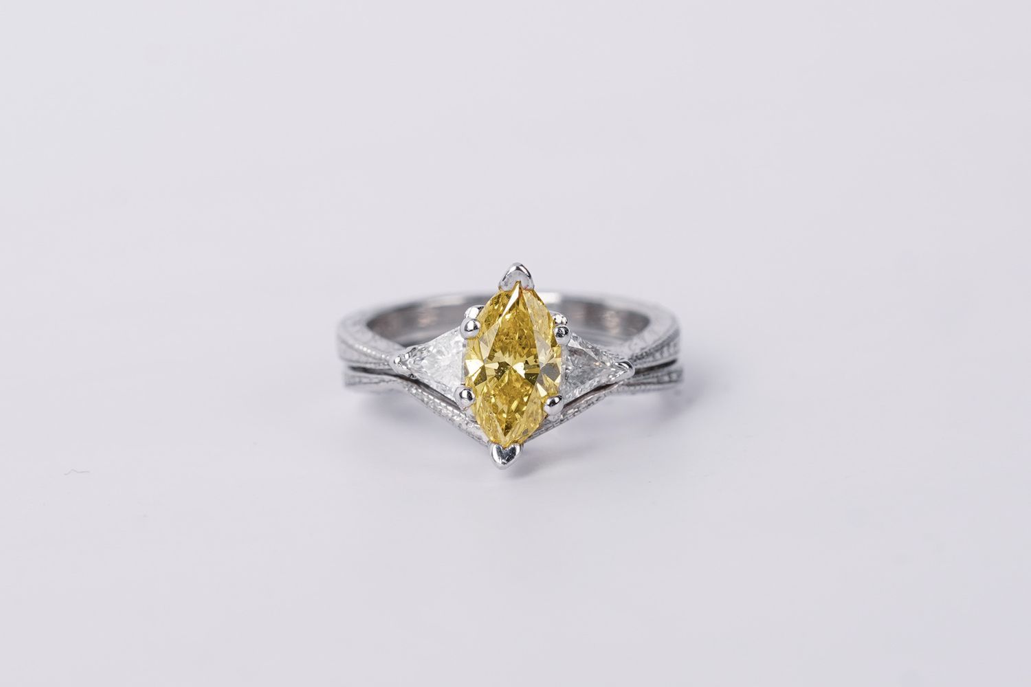 Platinum 6.4g 1.41ctw (1.01ctr) FY/SI2 Marquise Diamond Three Stone Wedding Set (size 4)