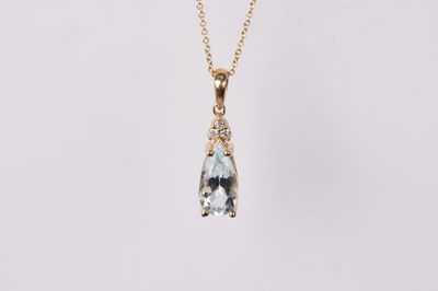 NNT- 14KY 2.3g 1.49ctw (1.44ctr) Aquamarine &amp; Diamond Fashion Pendant 18&quot;