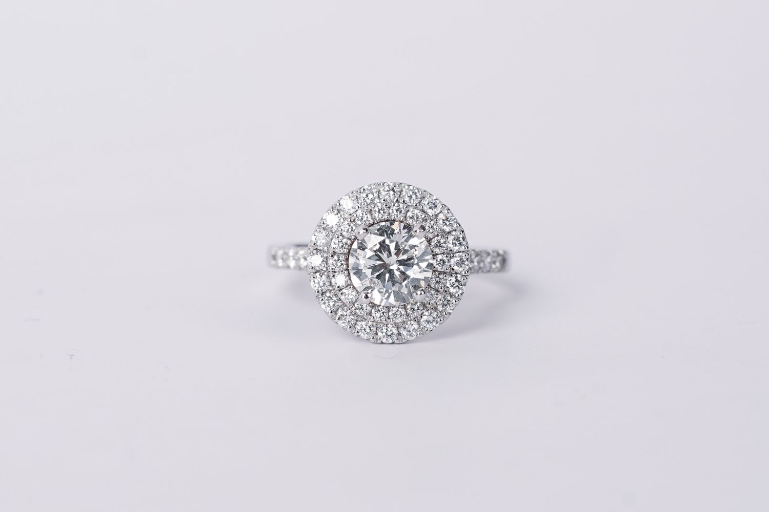 NDTT- 14KW 4.36g 1.99ctw (1.03ctr) I/SI1 Round Diamond Double Halo Engagement Ring (size 6.25)