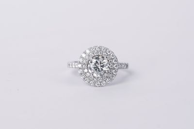 NDTT- 14KW 4.36g 1.99ctw (1.03ctr) I/SI1 Round Diamond Double Halo Engagement Ring (size 6.25)