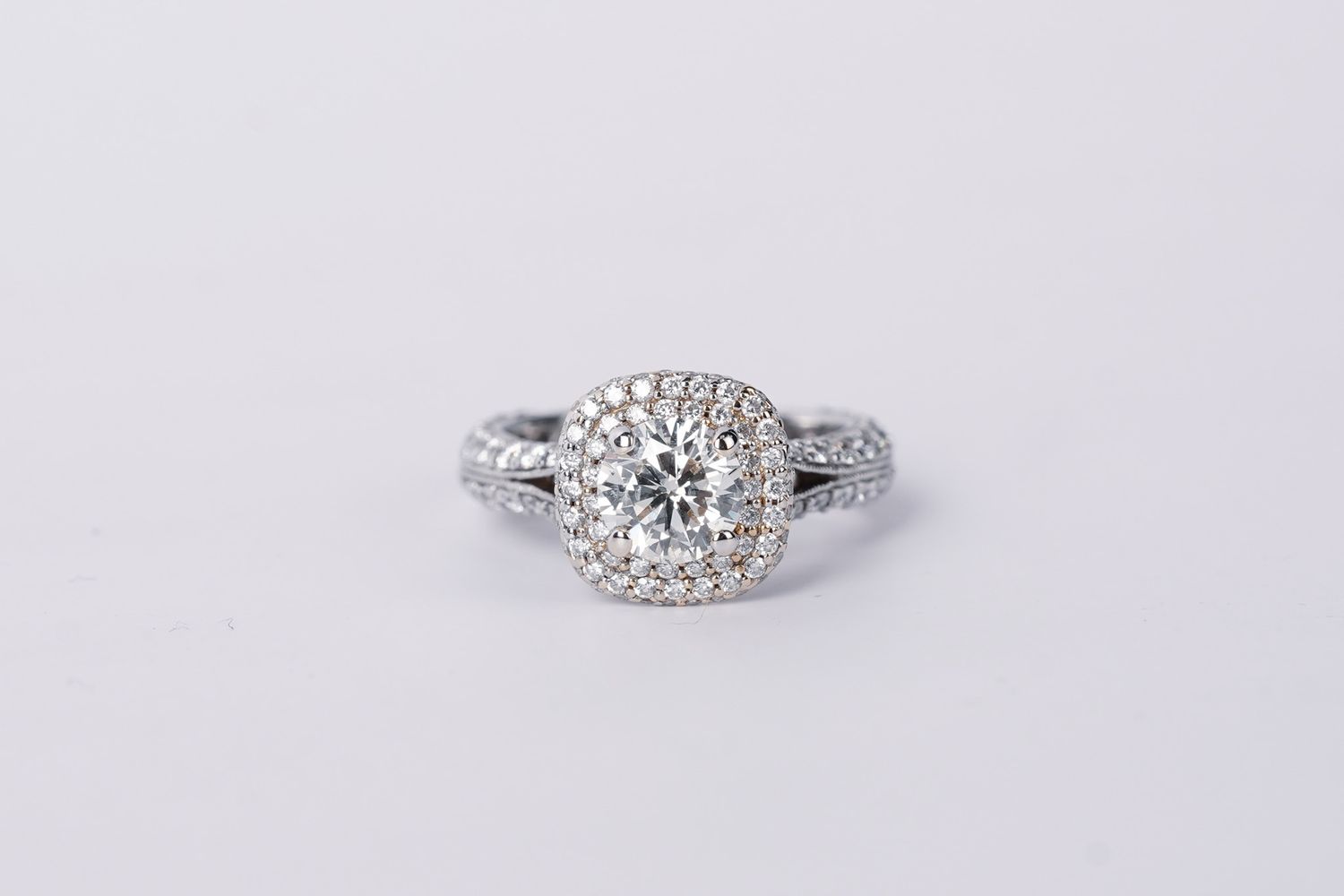 NAET- 14KW 5.42g 2.58ctw (1.20ctr) K/VS2 Round Diamond Halo Engagement Ring (size 6)