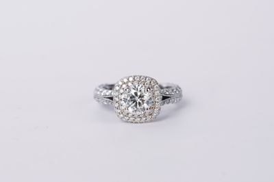 NAET- 14KW 5.42g 2.58ctw (1.20ctr) K/VS2 Round Diamond Halo Engagement Ring (size 6)