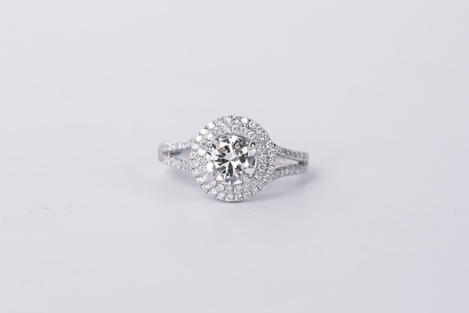14KW 3.66g 1.55TW (.85ctr) J/VS2 Old European Diamond Double Halo Engagement Ring (size 6)