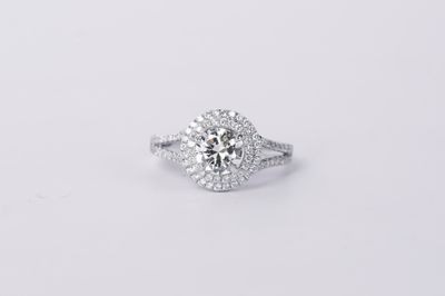 14KW 3.66g 1.55TW (.85ctr) J/VS2 Old European Diamond Double Halo Engagement Ring (size 6)