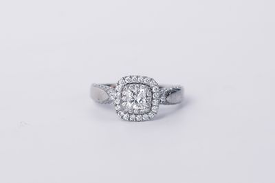 DET- 14KW 4.59g 1.00ctw (.33ctr) G/SI2 Princess Cut Diamond Halo Engagement Ring (size 5.5)