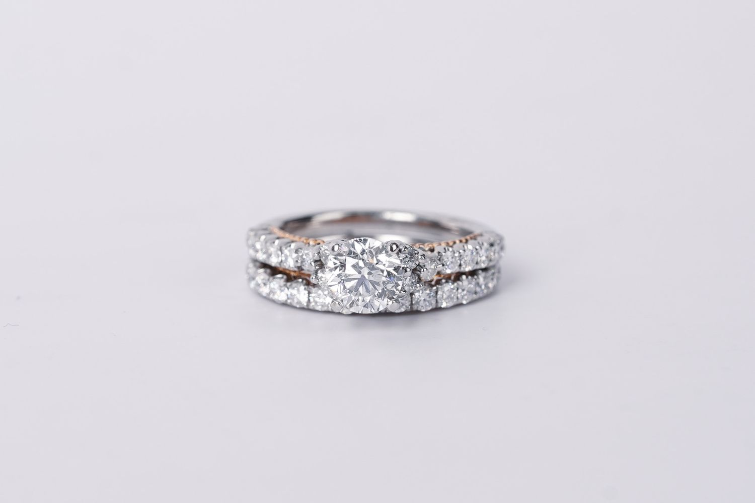 ADTT- 18KWR 6.93g 2.10ctw (1.06ctr) G/SI2 Round Diamond Designer Wedding Set (size 5.5)