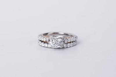 ADTT- 18KWR 6.93g 2.10ctw (1.06ctr) G/SI2 Round Diamond Designer Wedding Set (size 5.5)