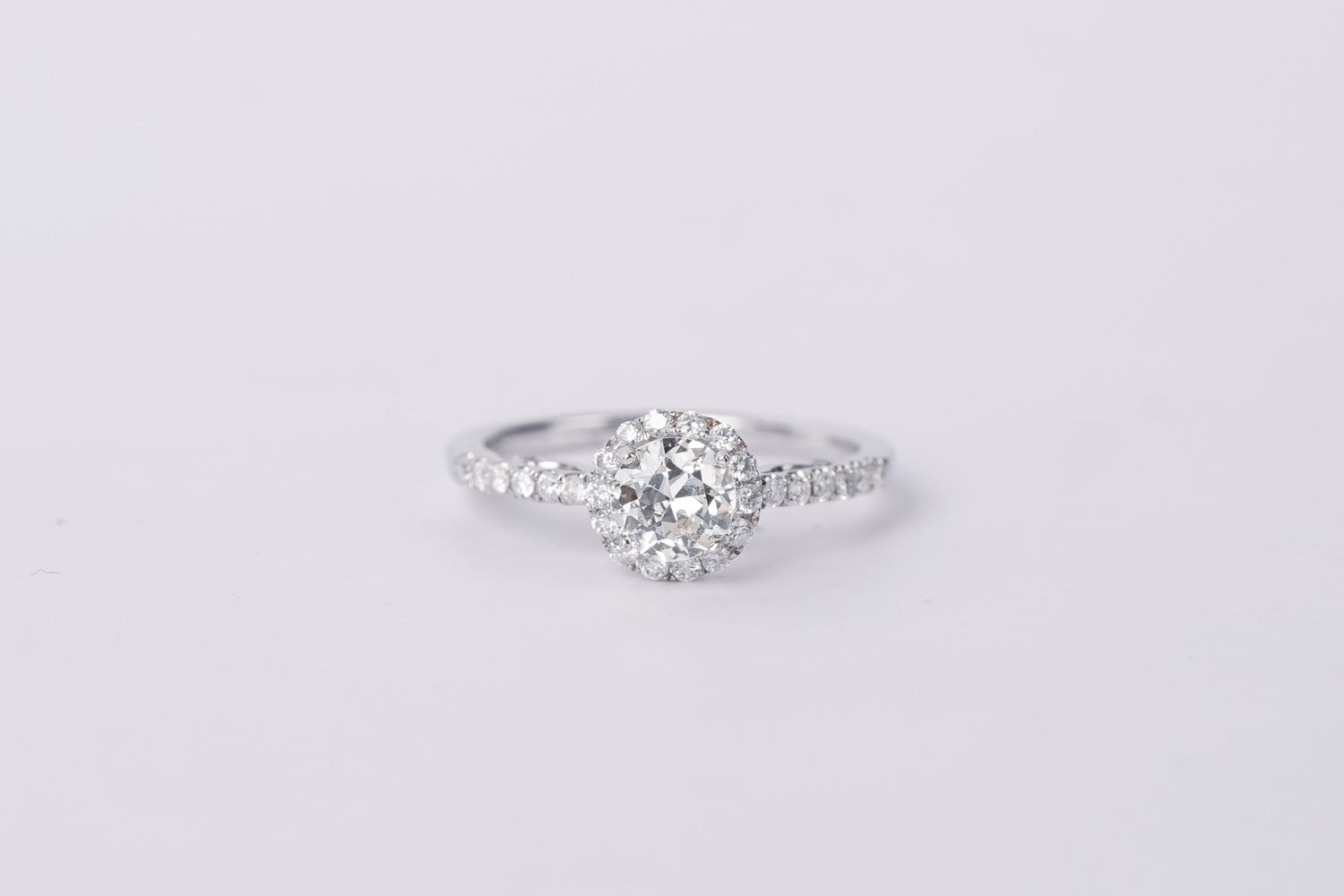14KW 2.49g 1.18ctw (.70ctr) J/VS2 Old European Cut Diamond Halo Engagement Ring (size 6.5)